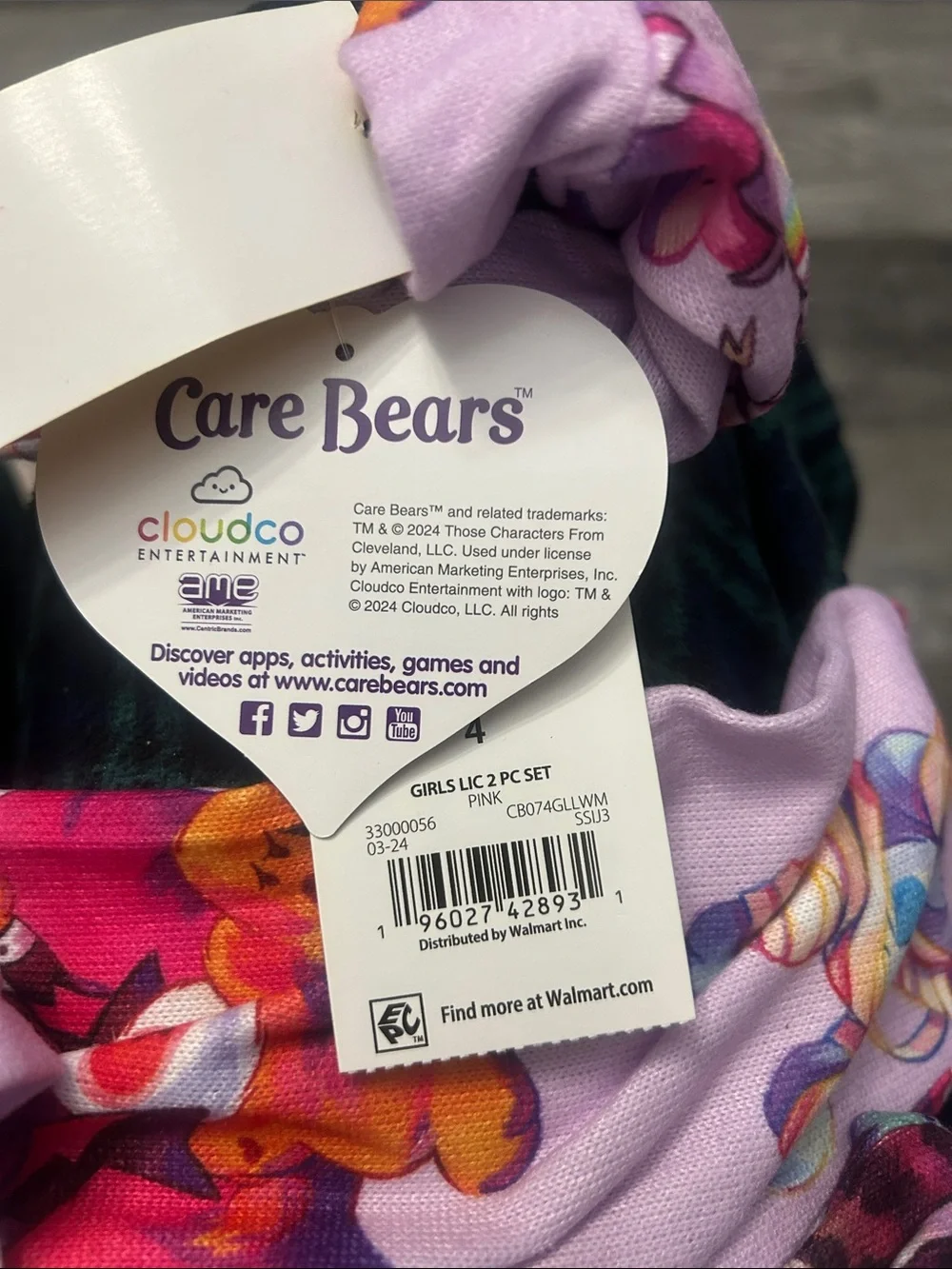 Care Bears Lavender Long-Sleeve Pajama Set with Multi-Color Characters